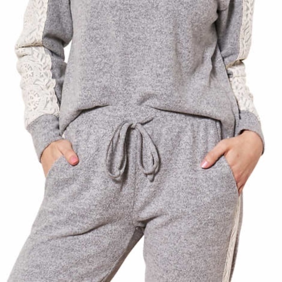 New! Flora Nikrooz sz L Large Ladies' Crochet Lace Lounge Set Gray NWT - Picture 2 of 7